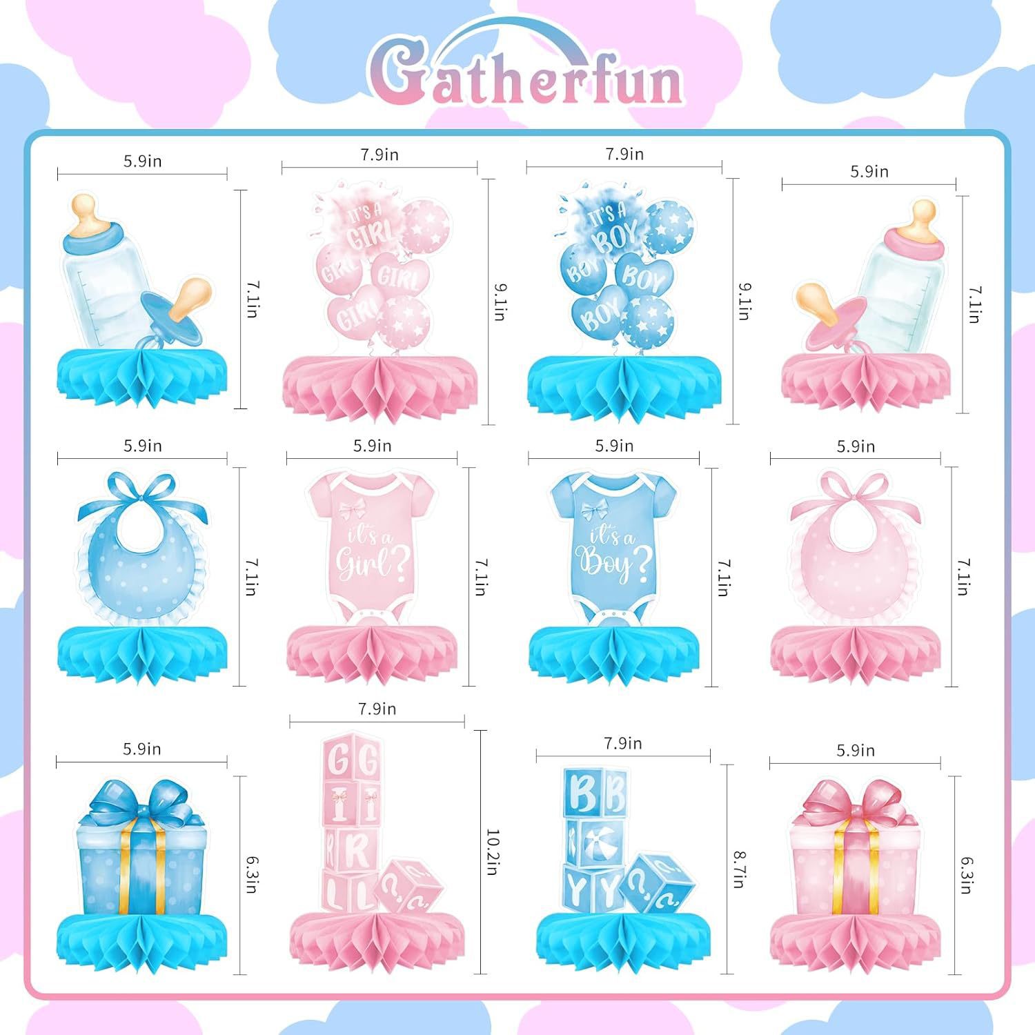 12PCS/Set Gender Reveal Honeyc - Tablet Accessories Kit 评论和价格